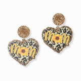 103072, "MOM" SUNFLOWER ACCENT GLITTER DANGLE EARRING