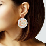 103073, FLORAL "MAMA" ROUND CELLULOID ACETATE DANGLE EARRING