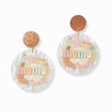 103073, FLORAL "MAMA" ROUND CELLULOID ACETATE DANGLE EARRING