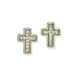 103088, 14K GOLD PLATED, CROSS CUBIC ZIRCONIA DESIGNER INSPIRED STUD EARRING