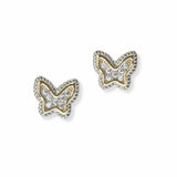 103089, 14K GOLD PLATED, BUTTERFLY CUBIC ZIRCONIA DESIGNER INSPIRED STUD EARRING