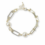 103099, 14K GOLD PLATED, DESIGNER INSPIRED PEARL BRACELET
