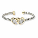 103100, DOUBLE HEART CUBIC ZIRCONIA DESIGNER INSPIRED CUFF BRACELET