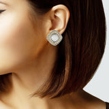 103146, 14K GOLD PLATED, GEOMETRIC MICRO PAVE CUBIC ZIRCONIA DESIGNER INSPIRED STUD EARRING