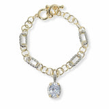 103153, 14K GOLD PLATED, OVAL CUBIC ZIRCONIA ACCENT DESIGNER INSPIRED TOGGLE BRACELET