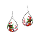 103157, SEA TURTLE ENAMEL TEARDROP SHAPE DANGLE EARRING