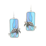 103166, SEA TURTLE ABSTRACT GLASS DANGLE EARRING