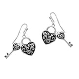 103169, HEART & KEY FILIGREE METAL DANGLE EARRING