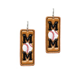 103200, "MOM" BASEBALL LEATHER DANGLE EARRING
