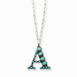 103206, WESTERN TURQUOISE STONE LETTER INITIAL PENDANT NECKLACE