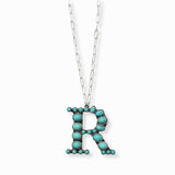 103206, WESTERN TURQUOISE STONE LETTER INITIAL PENDANT NECKLACE