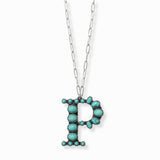 103206, WESTERN TURQUOISE STONE LETTER INITIAL PENDANT NECKLACE