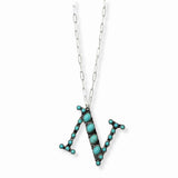 103206, WESTERN TURQUOISE STONE LETTER INITIAL PENDANT NECKLACE