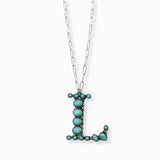103206, WESTERN TURQUOISE STONE LETTER INITIAL PENDANT NECKLACE