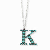 103206, WESTERN TURQUOISE STONE LETTER INITIAL PENDANT NECKLACE