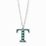 103206, WESTERN TURQUOISE STONE LETTER INITIAL PENDANT NECKLACE