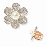 103220, FLOWER PEARL WITH CRYSTAL RHINESTONE STRETCH RING