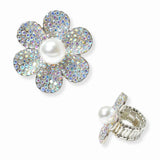 103220, FLOWER PEARL WITH CRYSTAL RHINESTONE STRETCH RING