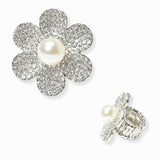 103220, FLOWER PEARL WITH CRYSTAL RHINESTONE STRETCH RING