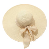 103235, BOW RIBBON STRAW WIDE BRIM HAT