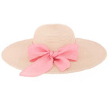 103235, BOW RIBBON STRAW WIDE BRIM HAT