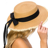 103238, RIBBON BOW ACCENT FLAT STRAW FLOPPY HAT
