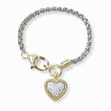 103252, 14K GOLD PLATED, HEART CUBIC ZIRCONIA CHARM DESIGNER INSPIRED BRACELET