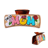 103275, "BEST MOM" LEATHER RECTANGULAR GRANDER HAIR CLAW