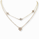 103277, PAVE CLOVER DOUBLE LAYERED NECKLACE