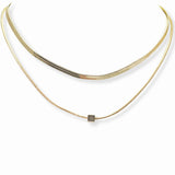 103284, DAINTY SQUARE ACCENT SNAKE CHAIN DOUBLE LAYERED NECKLACE