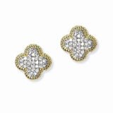 103292, 14K GOLD PLATED, CLOVER CUBIC ZIRCONIA STUD EARRING