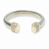 103295, DESIGNER INSPIRED PAVE CUBIC ZIRCONIA ACCENT STRETCH CUFF BRACELET