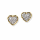 103297, 14K GOLD PLATED, HEART PAVE CUBIC ZIRCONIA STUD EARRING