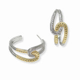 103307, 14K GOLD PLATED, CUBIC ZIRCONIA ACCENT DESIGNER INSPIRED HOOP EARRING