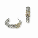 103308, 14K GOLD PLATED, X ACCENT PAVE CUBIC ZIRCONIA DESIGNER INSPIRED HOOP EARRING