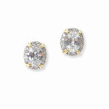 103317, 14K GOLD PLATED, OVAL CUBIC ZIRCONIA DESIGNER INSPIRED STUD EARRING