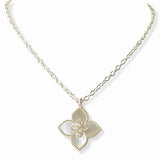 103319, 14K GOLD PLATED, FLORAL CLOVER CZ DESIGNER INSPIRED PENDANT NECKLACE