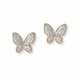 103320, 14K GOLD PLATED, BUTTERFLY PAVE CUBIC ZIRCONIA STUD EARRING