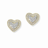 103322, 14K GOLD PLATED, HEART PAVE CUBIC ZIRCONIA STUD EARRING