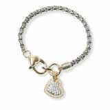 103327, 14K GOLD PLATED, HEART PAVE CUBIC ZIRCONIA CHARM DESIGNER INSPIRED BRACELET