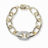 103336, 14K GOLD PLATED, OVAL PAVE CUBIC ZIRCONIA DESIGNER INSPIRED MAGNETIC BRACELET