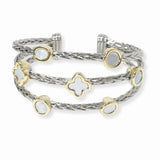 103340, CLOVER & CUBIC ZIRCONIA ACCENT DESIGNER INSPIRED CUFF BRACELET