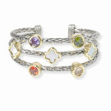103340, CLOVER & CUBIC ZIRCONIA ACCENT DESIGNER INSPIRED CUFF BRACELET