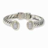 103345, OVAL MICRO PAVE CUBIC ZIRCONIA ACCENT DESIGNER INSPIRED HINGED CUFF BRACELET