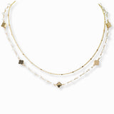 103350, DAINTY CLOVER WITH PEARL DOUBLE LAYERED NECKLACE