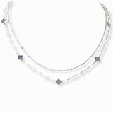 103350, DAINTY CLOVER WITH PEARL DOUBLE LAYERED NECKLACE