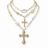 103351, CROSS CHARM MULTI LAYERED STATEMENT NECKLACE