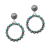 103362, WESTERN TURQUOISE STONE WITH RHINESTONE ROUND DANGLE EARRING