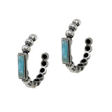 103364, RECTANGLE TURQUOISE STONE WESTERN ROUND HOOP EARRING
