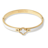 103370, CLOVER DESIGNER INSPIRED STAINLESS STEEL OPEN BANGLE BRACELET